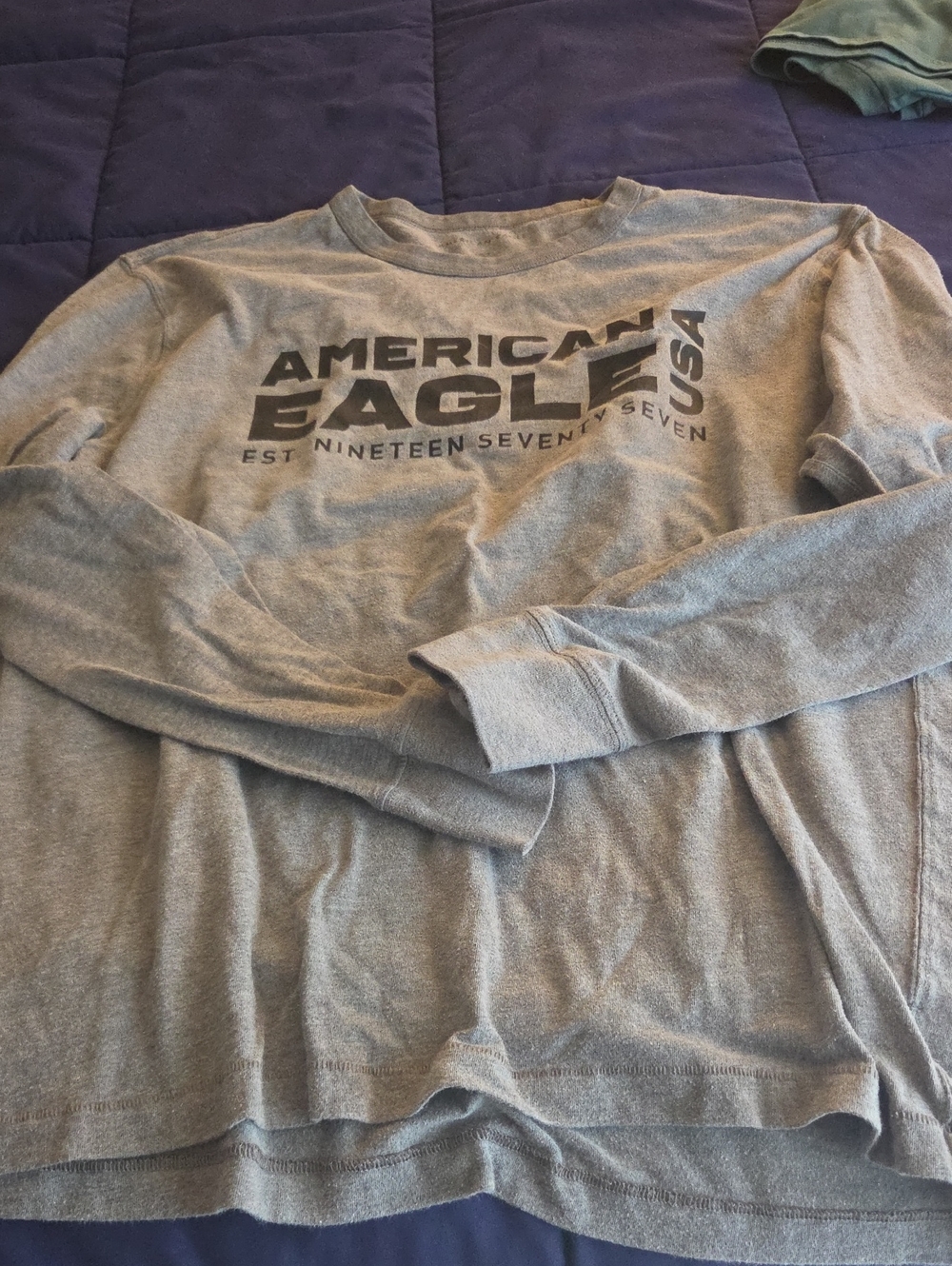 American Eagle Outfitters Men’s Heather Gray Long-Sleeve Logo Shirt